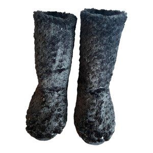 Faux Fur Sequin Fuzzy Bootie With Tassels Black Women Size 9-10